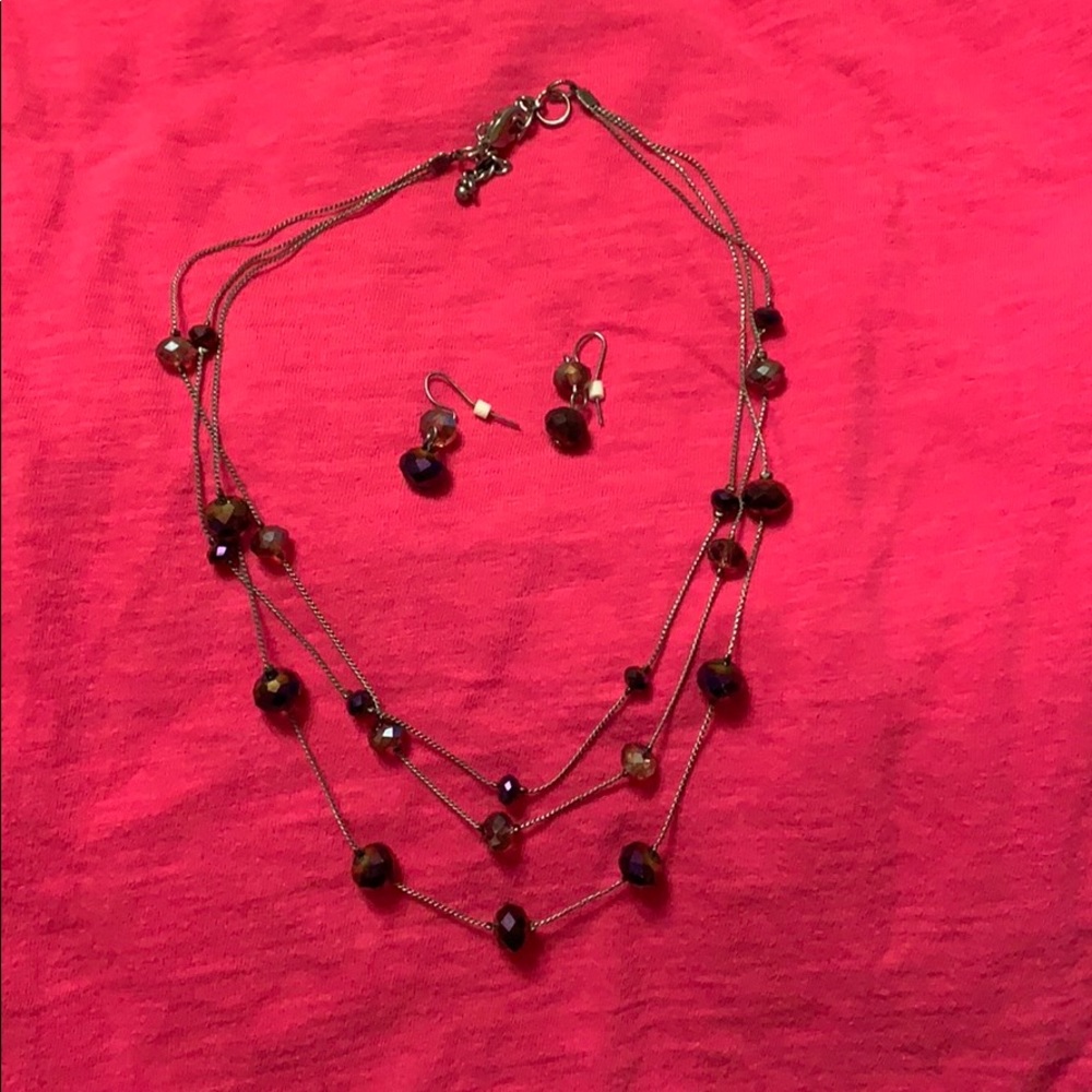 Purple necklace and earrings